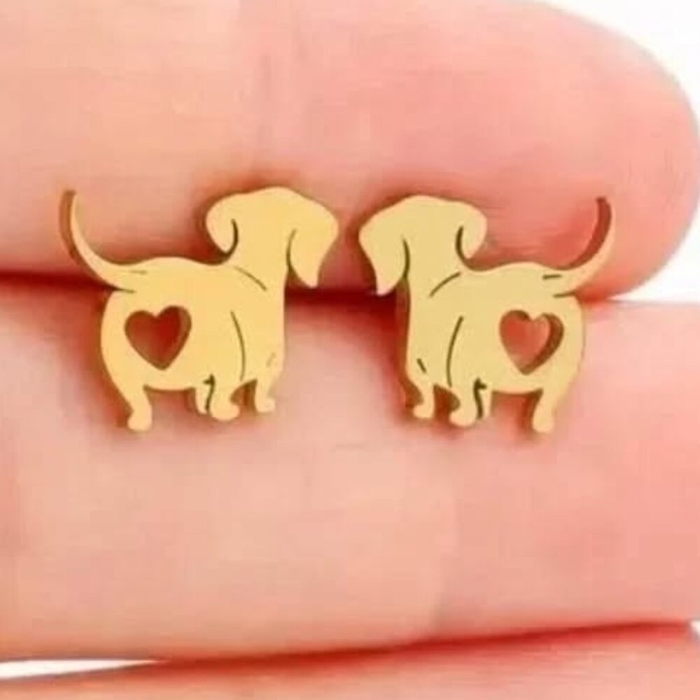 Gold Stainless Steel DACHSHUND Dog Stud Earrings